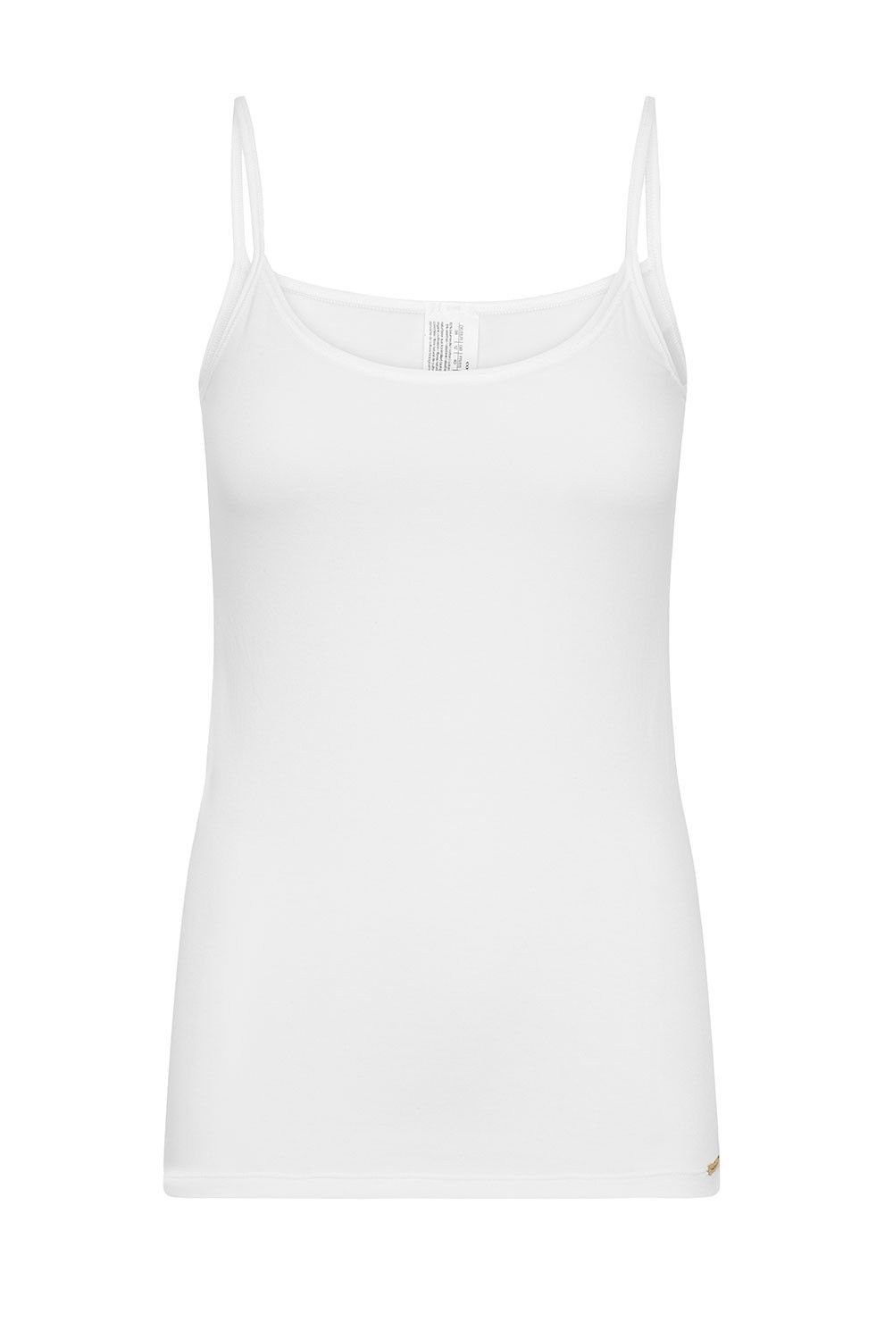weißes Unterhemd mit Spaghettiträgern aus bio Baumwolle (kbA) und Elasthan, Freisteller von vorne
