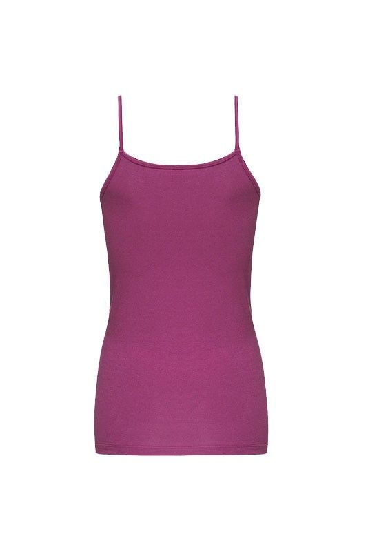 pinkes Top mit Spaghettiträgern aus bio Baumwolle (kbA) und Elasthan, Freisteller von hinten