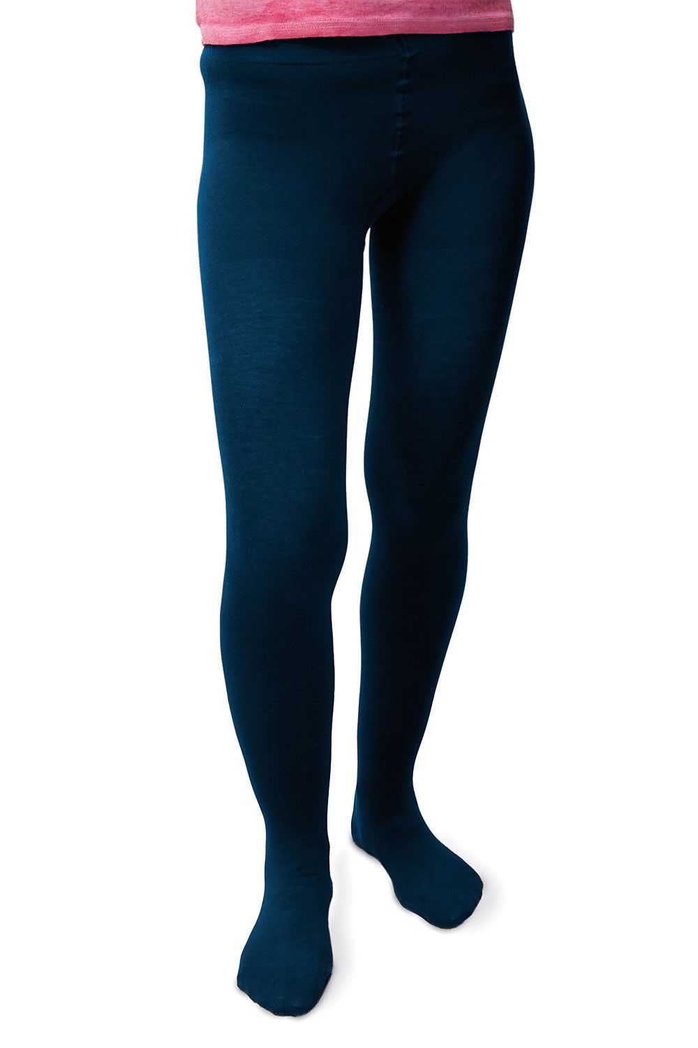 marineblaue Feinstrumpfhose aus bio Baumwolle (kbA) und Elasthan vom Finkhof, getragen von vorne
