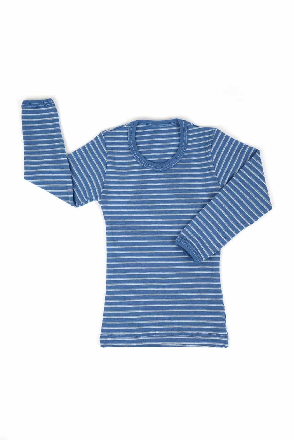 blau weiß geringeltes langarm Wollhemd aus bio Wolle (kbT), Freisteller groß Größen