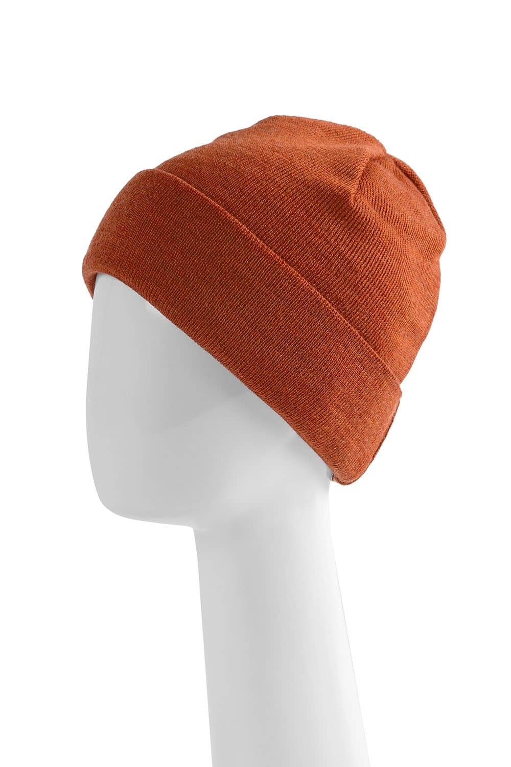orange leichte Mütze aus bio Wolle (kbT) und bio Baumwolle (kbA) vom Finkhof auf einem Puppenkopf