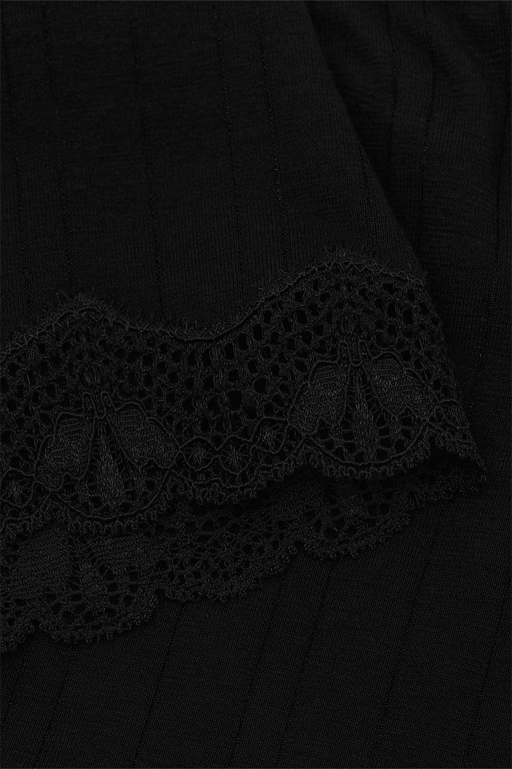 Detailftoto der Spitze des schwarzen Spitzenhipsters aus bio Baumwolle (kbA) und Elasthan