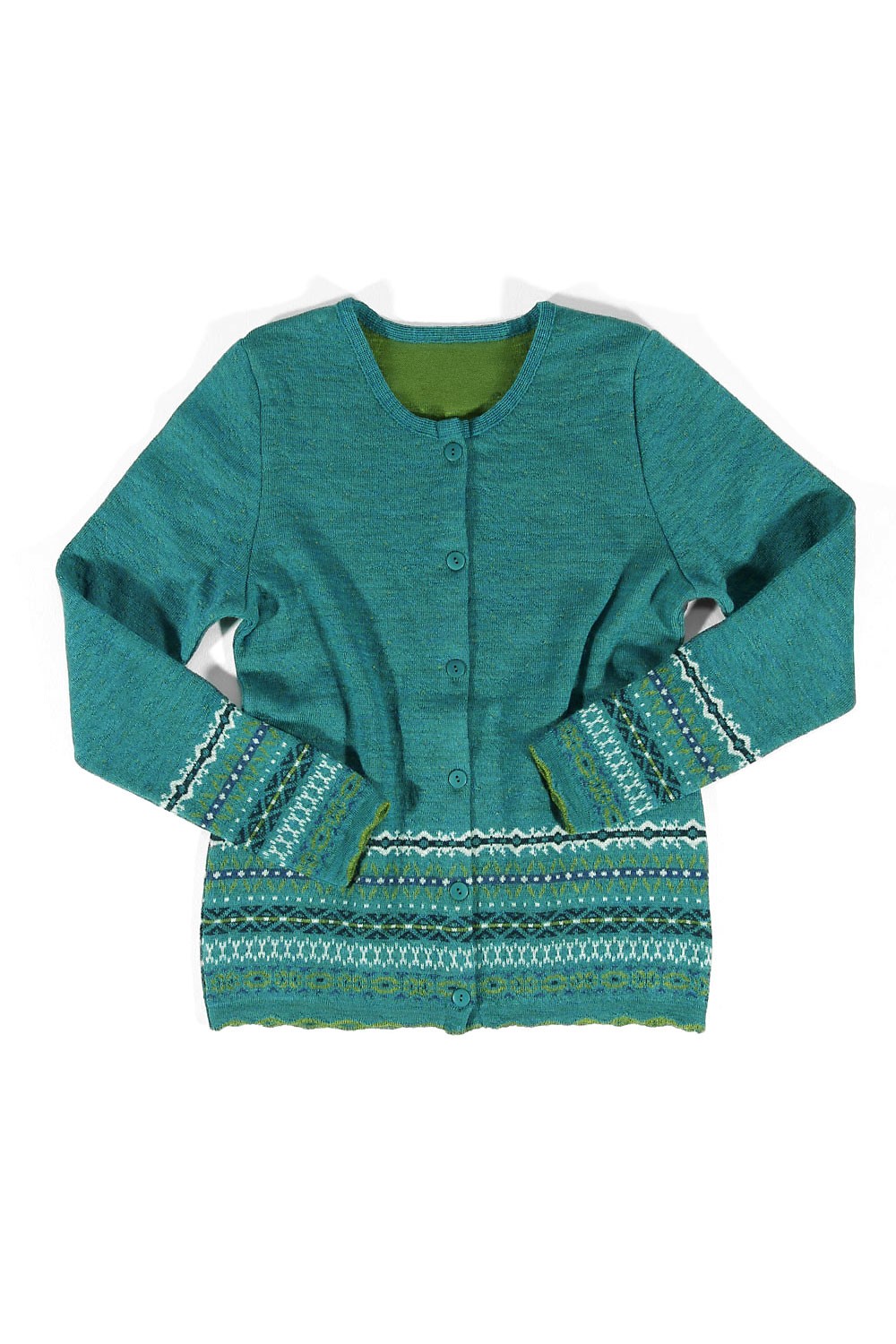 türkise nordic Strickjacke aus bio Wolle (kbT), Freisteller