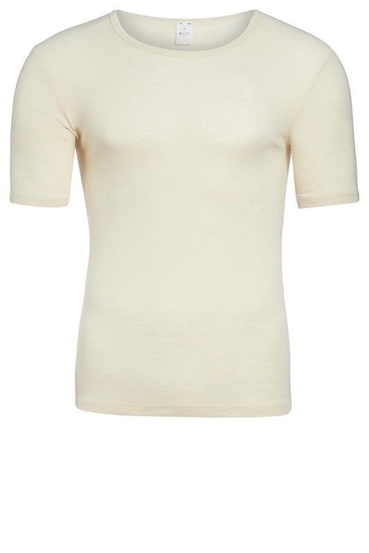 naturweißes Kurzarmshirt aus bio Wolle (kbT), Freisteller von vorne Herren