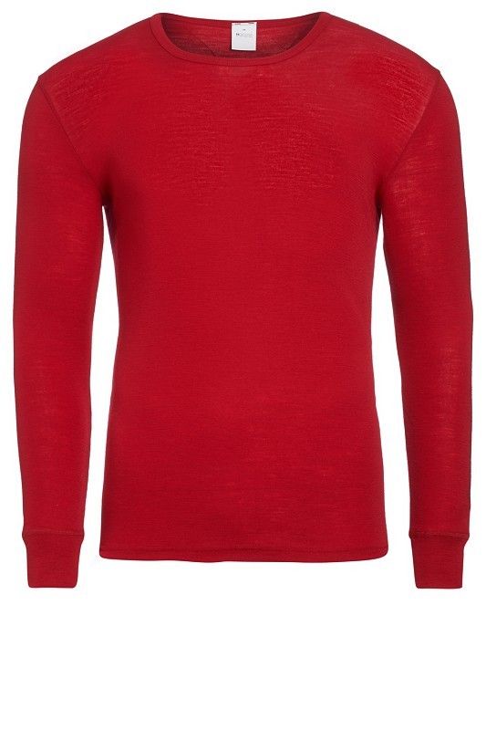 rotes langärmliges Wollshirt aus bio Wolle (kbT), Freisteller von vorne Herren