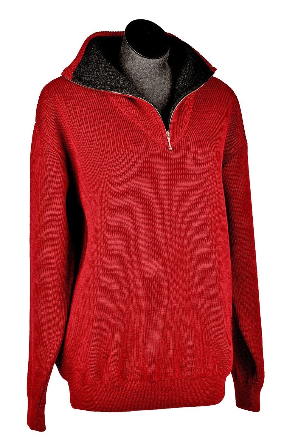 roter Troyer vom Finkhof mit Reißverschluss aus bio Wolle (kbT)