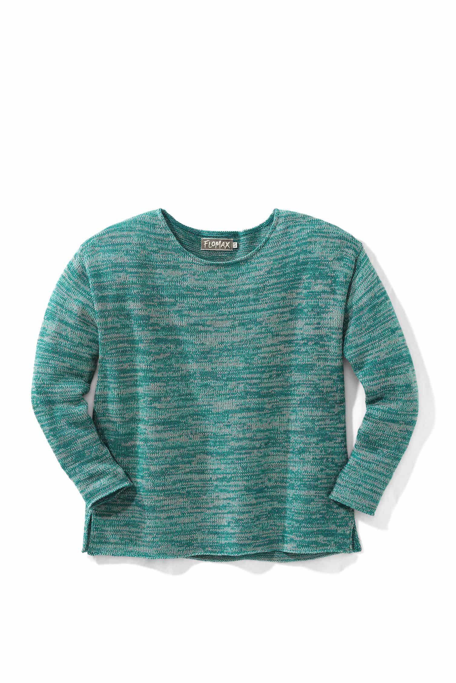 Oversize Strickpullover in türkismeliert aus bio Baumwolle (kbT) und bio Wolle (kbT), Freisteller von vorne