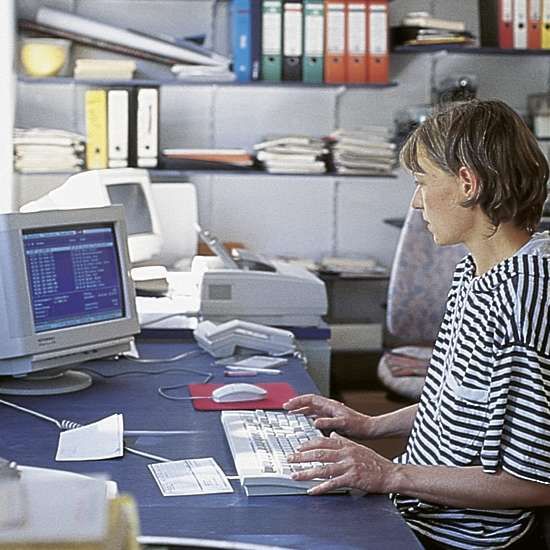 Finkhöflerin an Computer im Büro