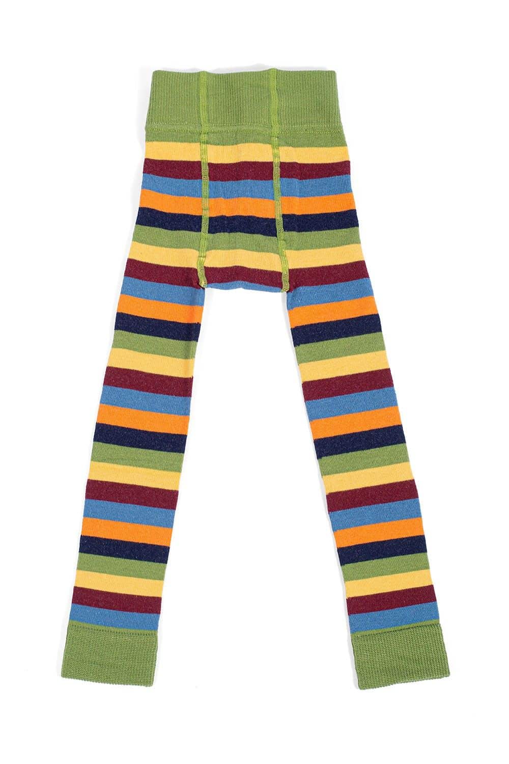 Kinder Leggings mit bunten Streifen aus bio Baumwolle (kbA) und Elasthan, Freisteller von hinten