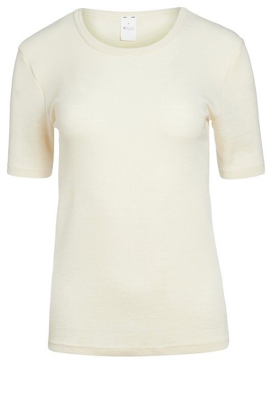 naturweißes Kurzarmshirt aus bio Wolle (kbT), Freisteller von vorne Damen