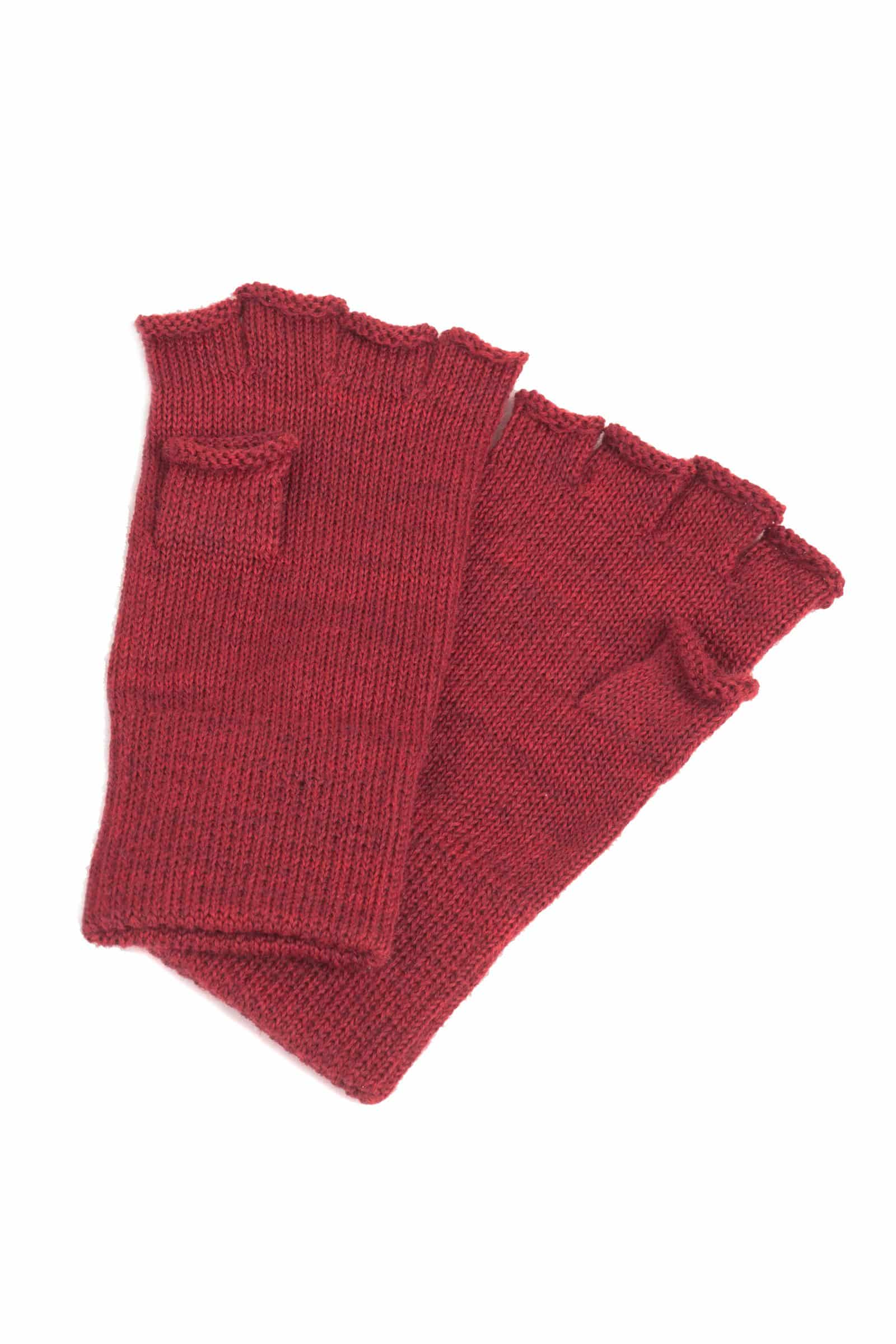 rote Strickhandschuhe ohne Finger aus bio Wolle (kbT) vom Finkof, Freisteller