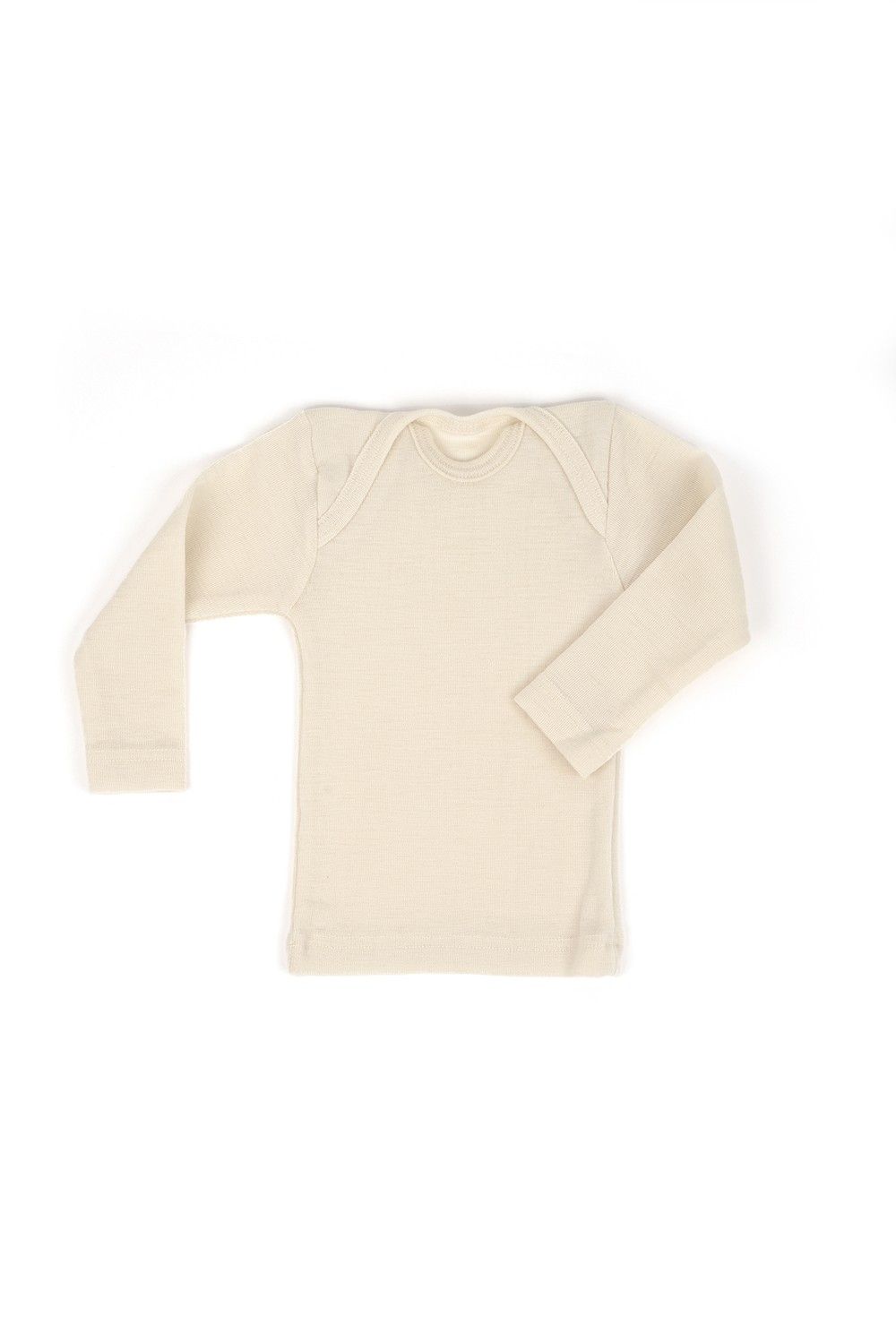 langarm Wollunterhemd aus bio Wolle (kbT) naturweiß, Freisteller kleine Größen