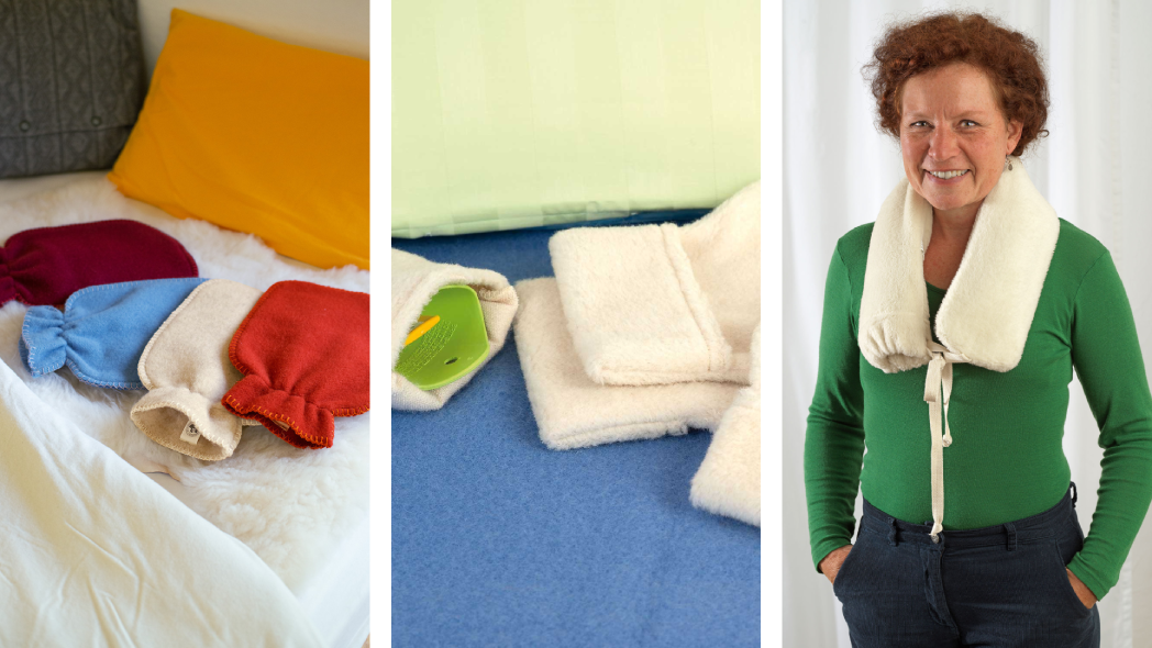 Regionale süddeutsche Finhof Bio Fuchswolle Schafwolle dick ungefärbt mit Strickbeispiel