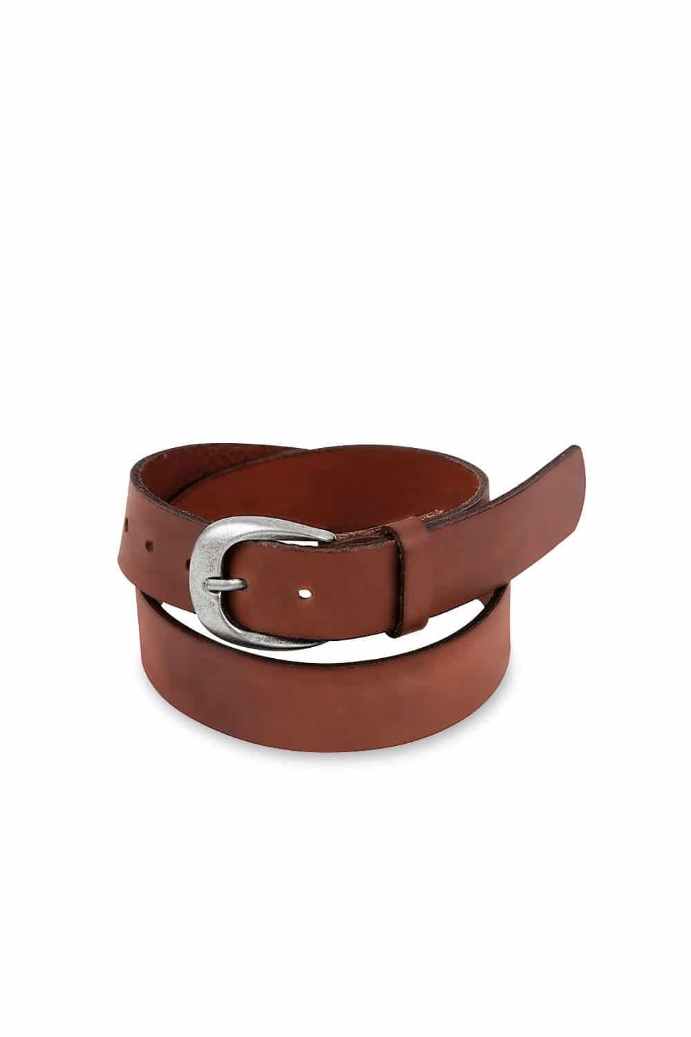 brauner Damengürtel aus pflanzlich gegerbtem Rindsleder mit silberner Schnalle, Freisteller