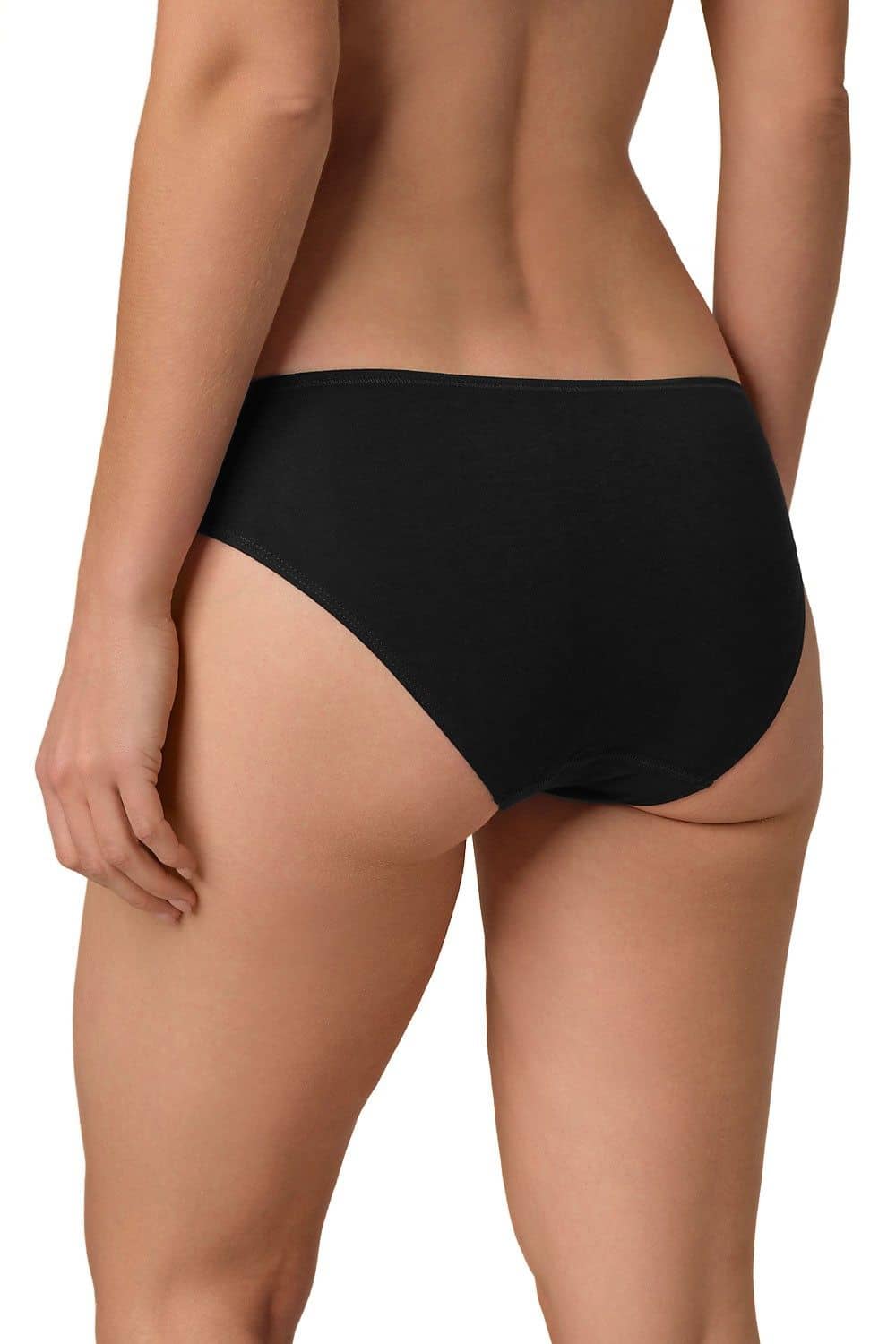Rückansicht von Model mit marineblaumeliertem Slip aus bio Baumwolle (kbA) und Elasthan