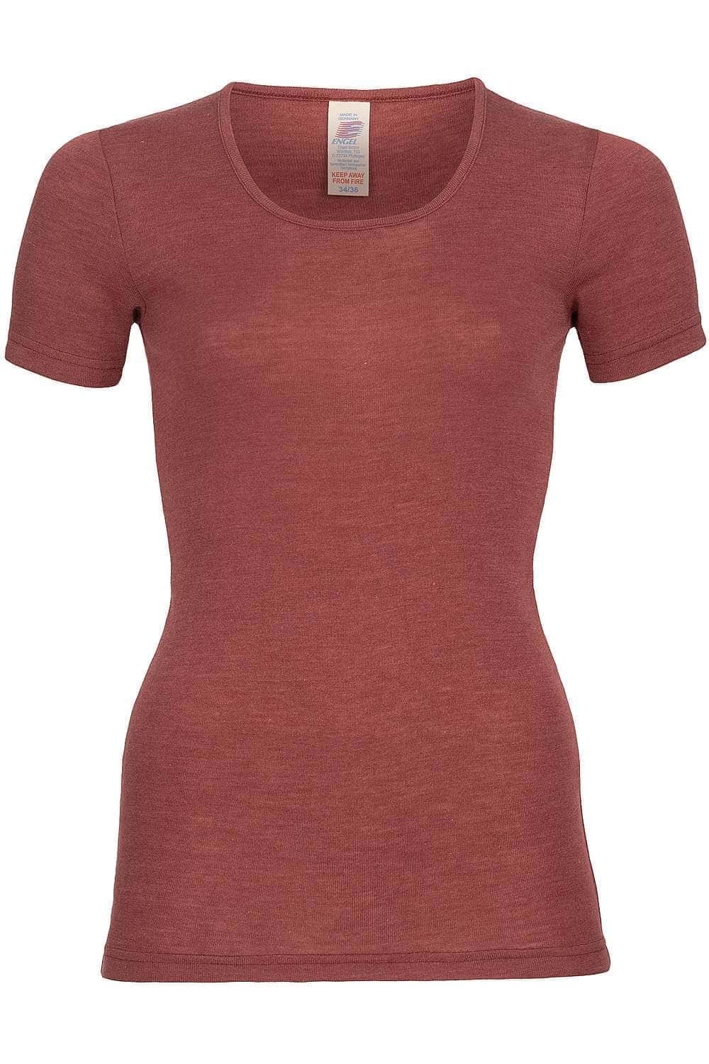 rostrotes Kurzarmshirt für Damen aus bio Wolle (kbT) und Seide, Freisteller