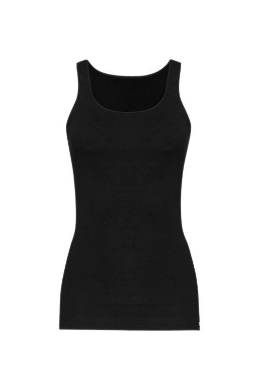 schwarzes Damen Achselhemd mit breiten Trägern aus bio Baumwolle (kbA), Freisteller von vorne