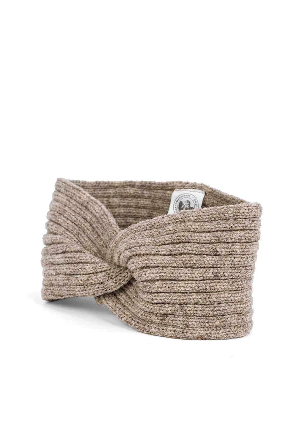 graues Stirnband mit Twist vom Finkhof aus bio Wolle (kbT), Freisteller