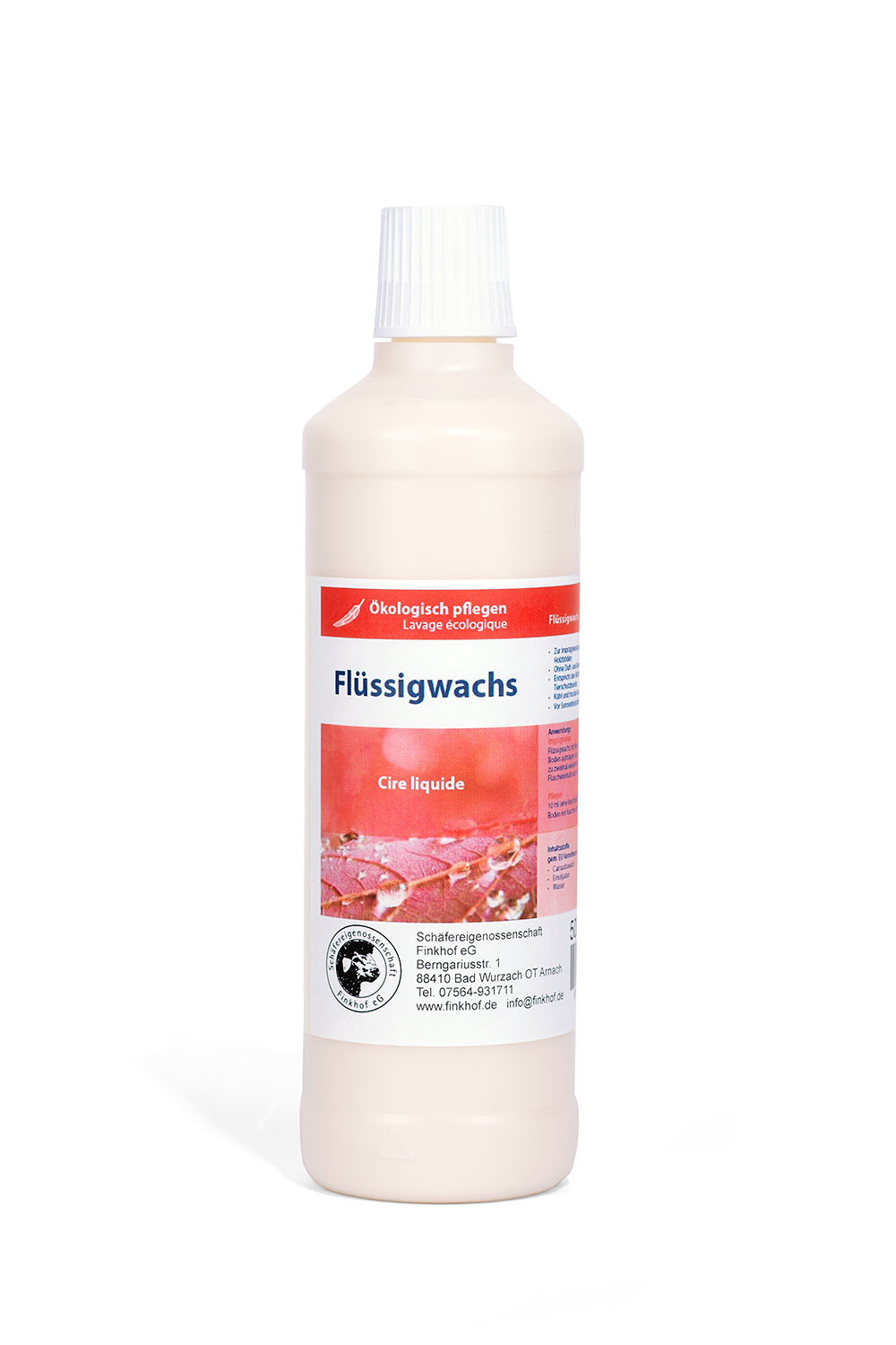 Finkhof Flüssigwachs in 500ml Flasche zum imprägnieren von Holz und Kork aus Carnaubawachs, Freisteller
