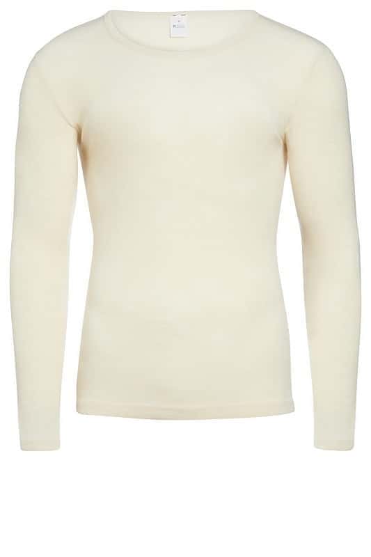 naturweißes langärmliges Wollshirt aus bio Wolle (kbT), Freisteller von vorne Herren