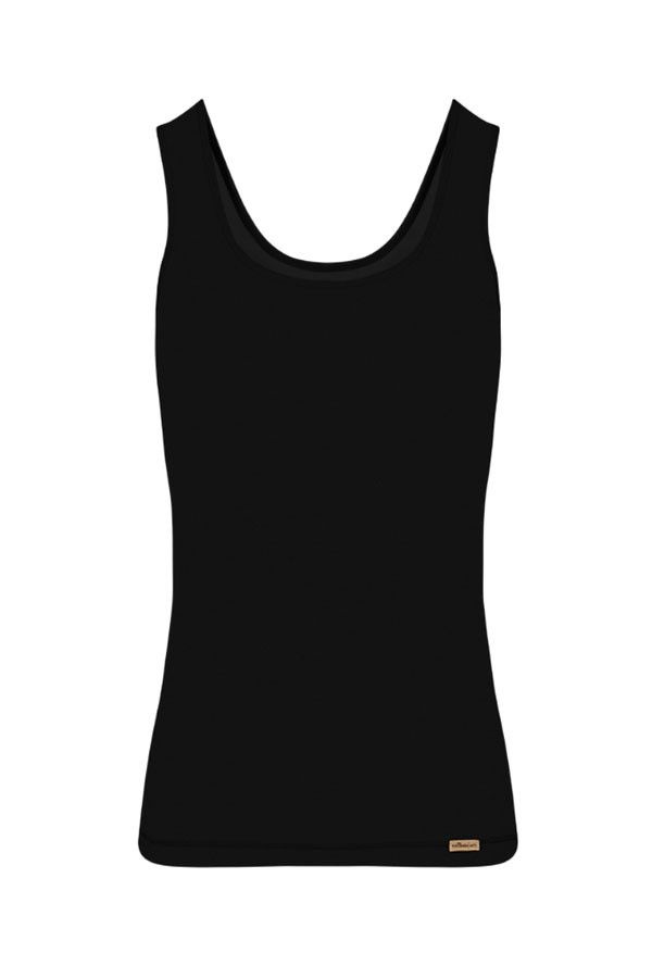 schwarzes Unterhemd mit breiten Trägern aus bio Baumwolle (kbA) und Elasthan, Freisteller von vorne