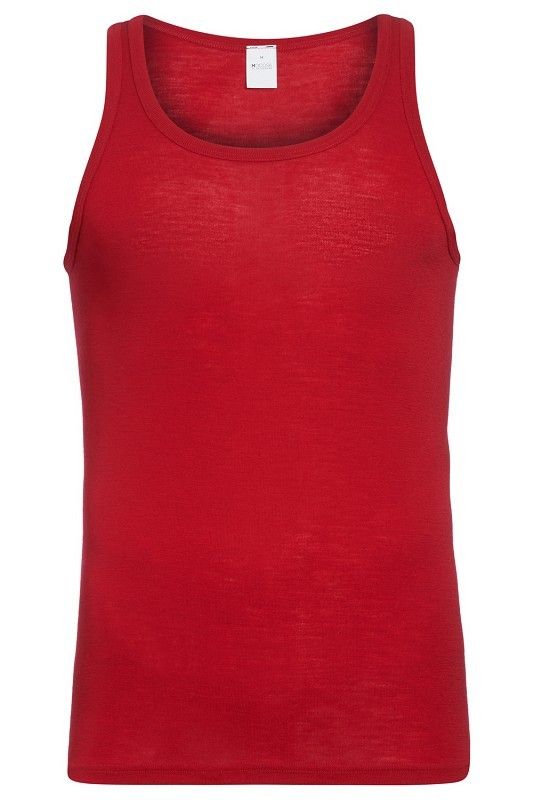 rotes Unterhemd mit breiten Trägern aus bio Wolle (kbT) für Männer, Freisteller von vorne