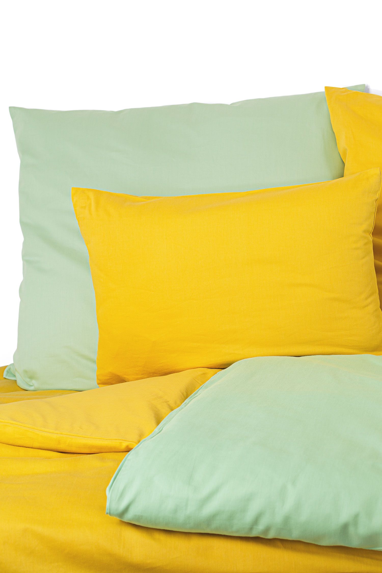 Satin-Bettwäsche gelbe und hellgrüne Bettwäsche aus bio Baumwolle (kbA)