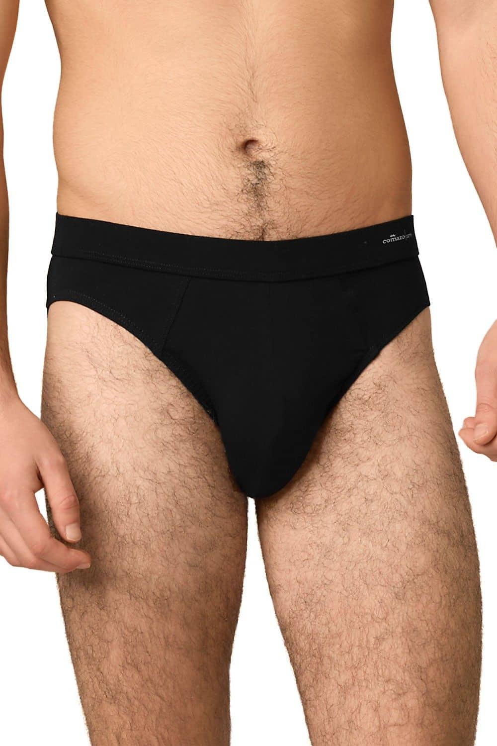 Frontansicht von Model mit schwarzem Slip aus bio Baumwolle (kbA) und Elasthan