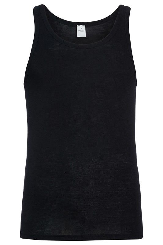 schwarzes Unterhemd  für Herren aus bio Wolle (kbT) und Seide, Freisteller von vorne