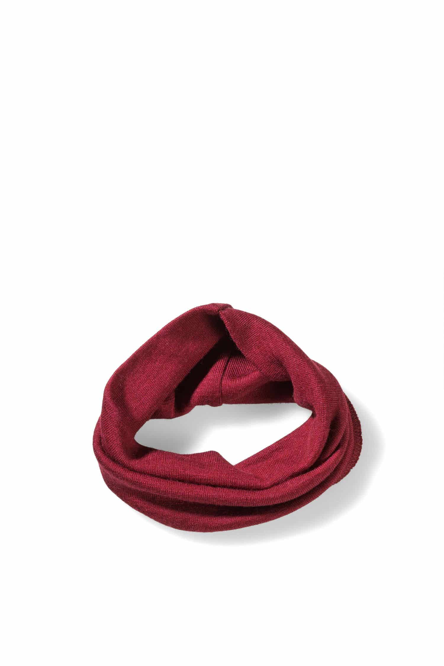 bordeauxrotes Stirnband aus bio Wolle (kbT) und Seide, Freisteller rund