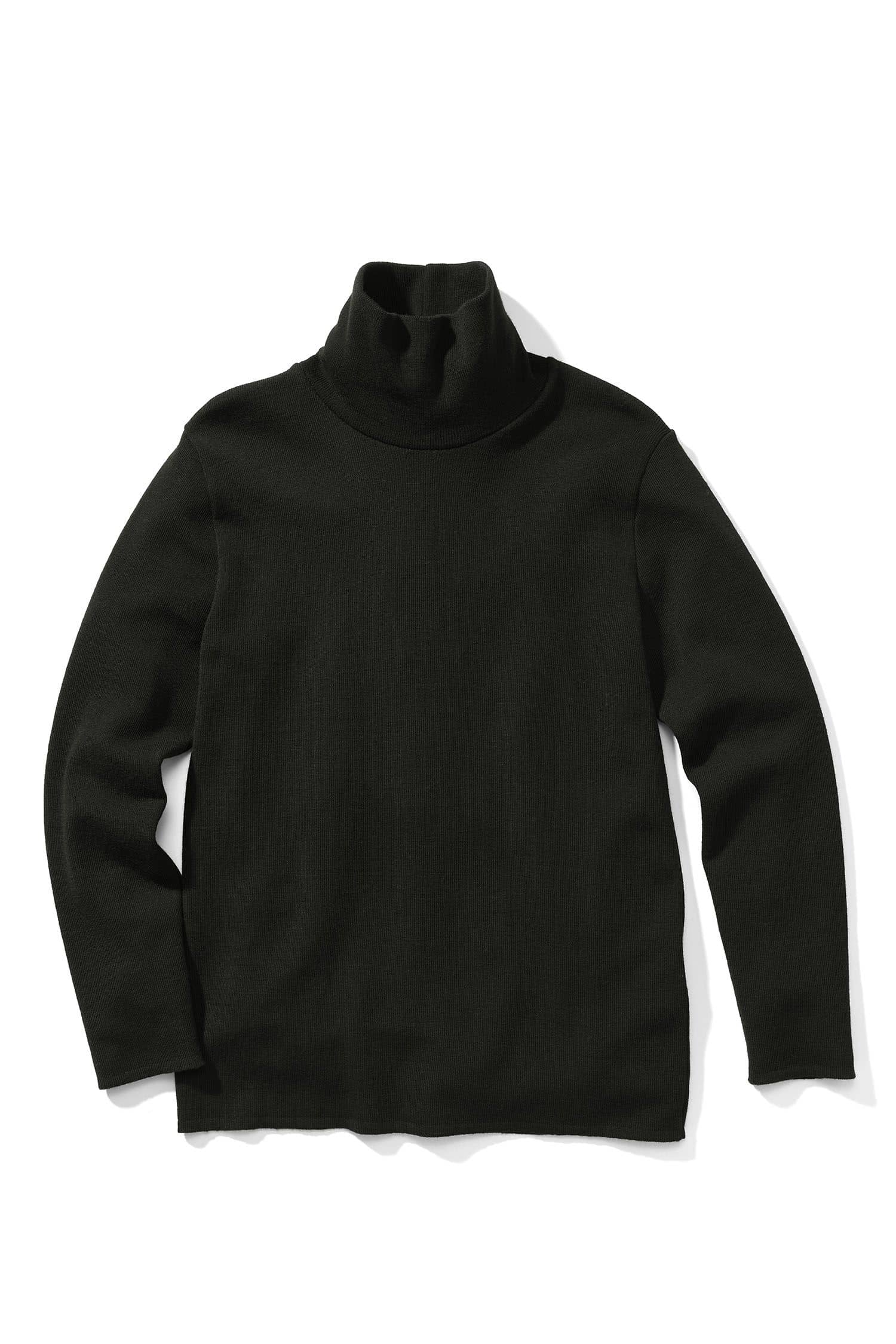 schwarzer Rollkragenpullover aus bio Merinowolle (kbT) vom Finkhof, Freisteller