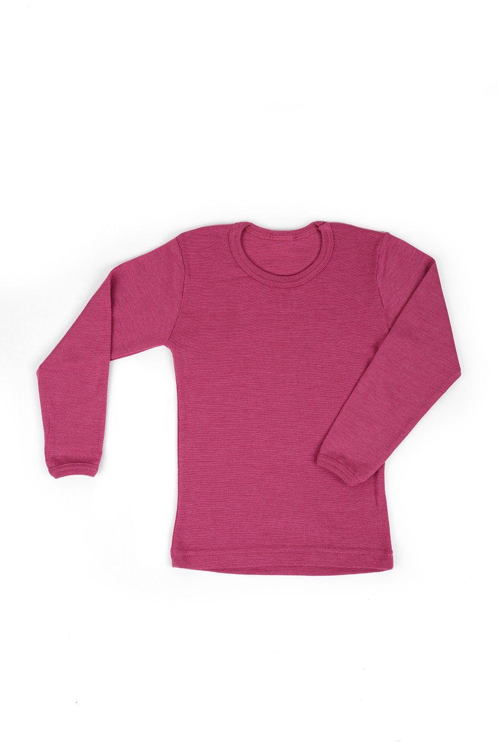 Wolle-Seide Langarmshirt fuchsia Gr. 116 Rundhals Fuchsiafarbenes Wolle Seide Langarmshirt aus bio Wolle (kbT), Freisteller für größere Größen