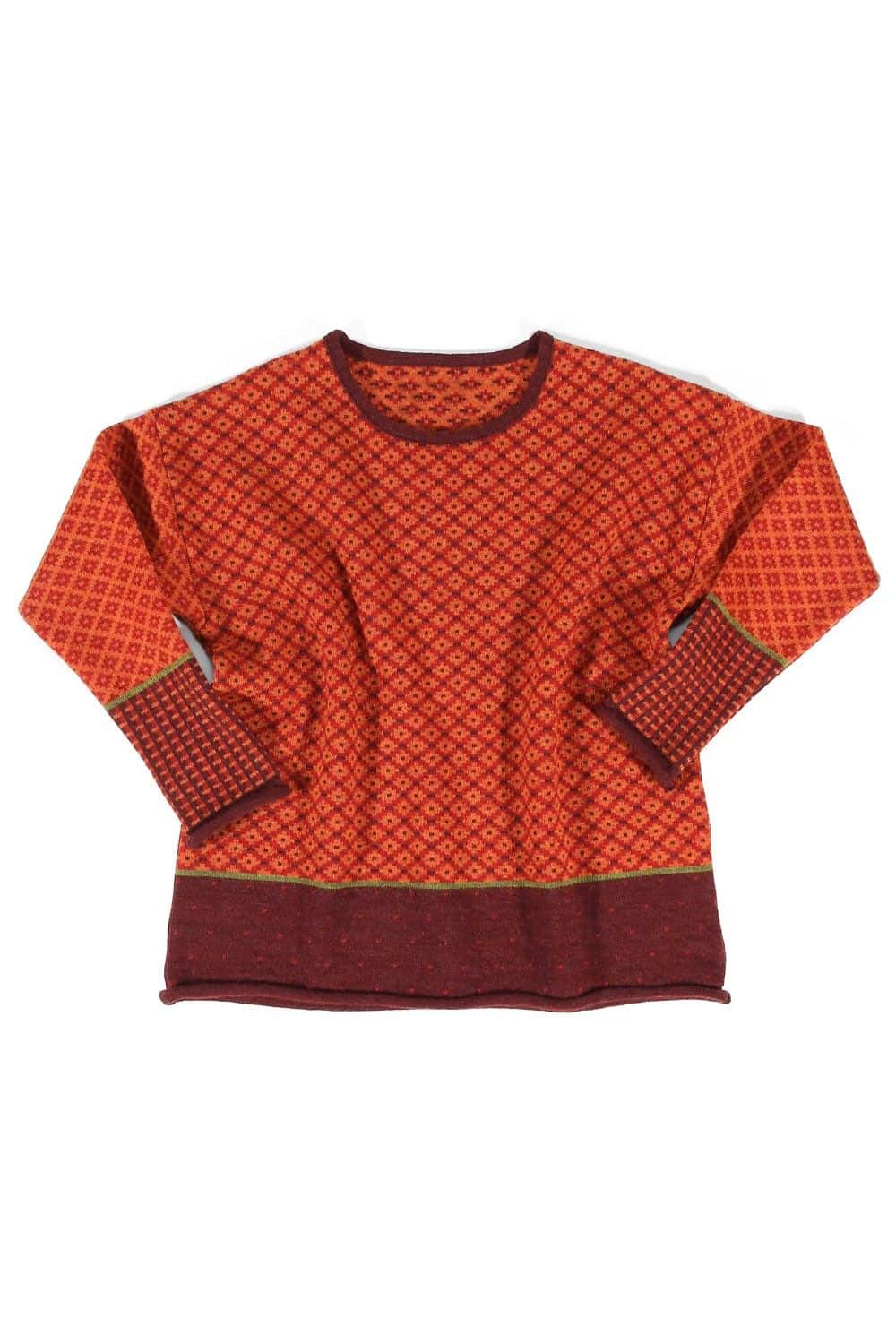 rot orange gemusterter Pulli Vroni aus bio Wolle (kbT), Freisteller