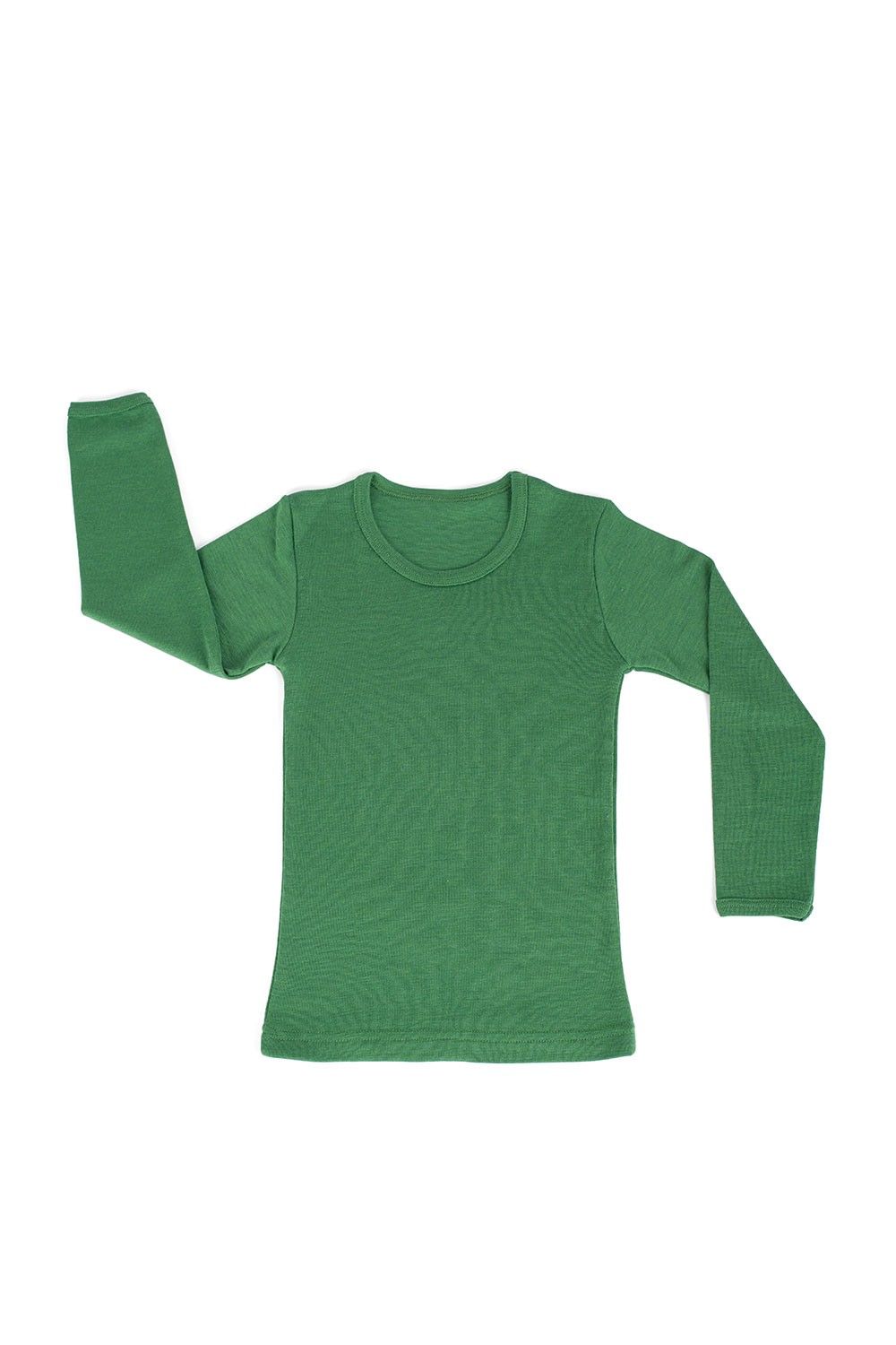 grünes Langarmshirt aus bio Wolle (kbT) und Seide, Freisteller