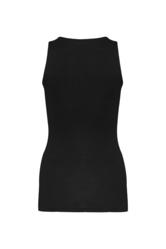 schwarzes Damen Achselhemd mit breiten Trägern aus bio Baumwolle (kbA), Freisteller von hinten