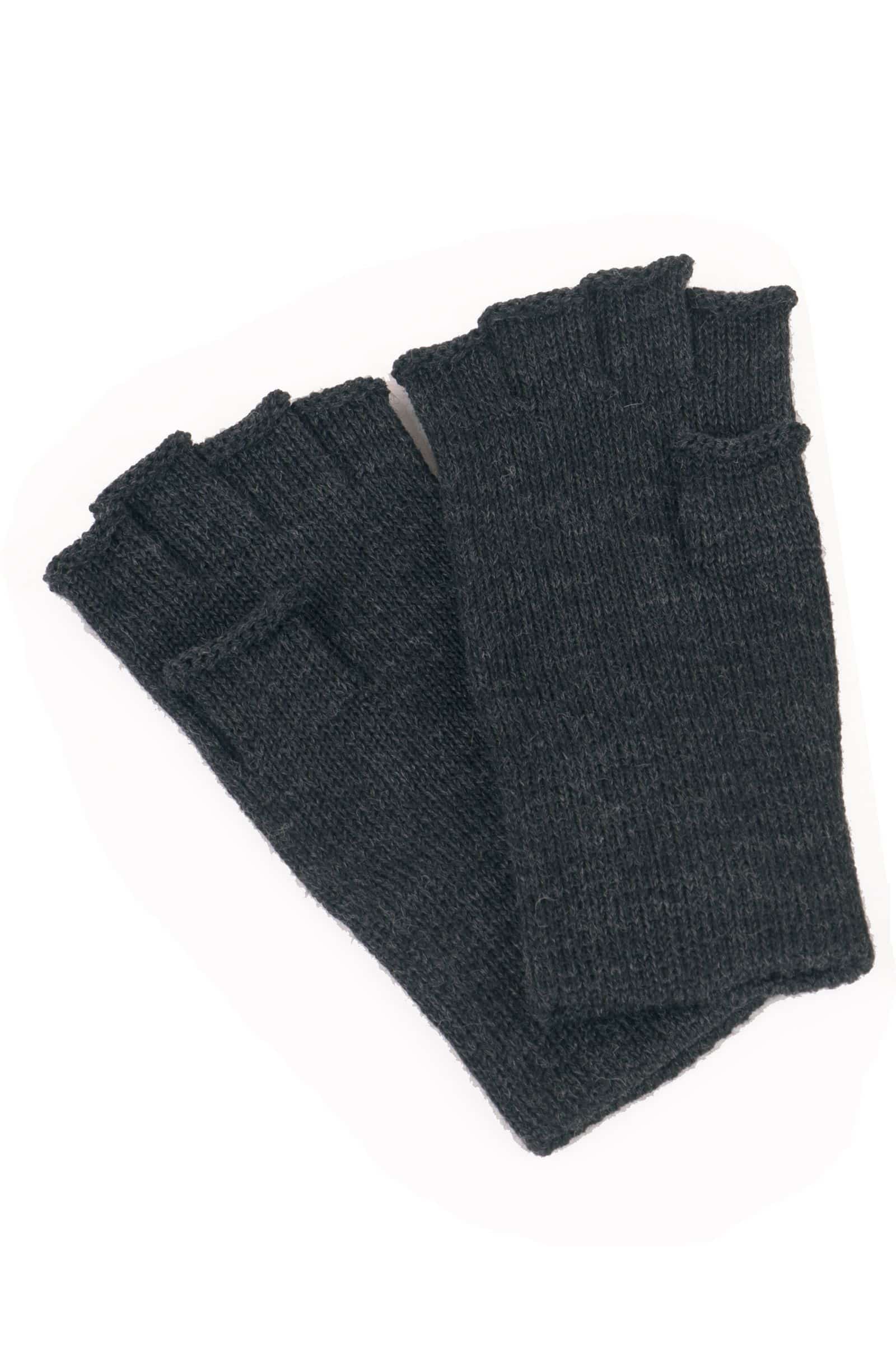 dunkelgraue Strickhandschuhe ohne Finger aus bio Wolle (kbT) vom Finkof, Freisteller
