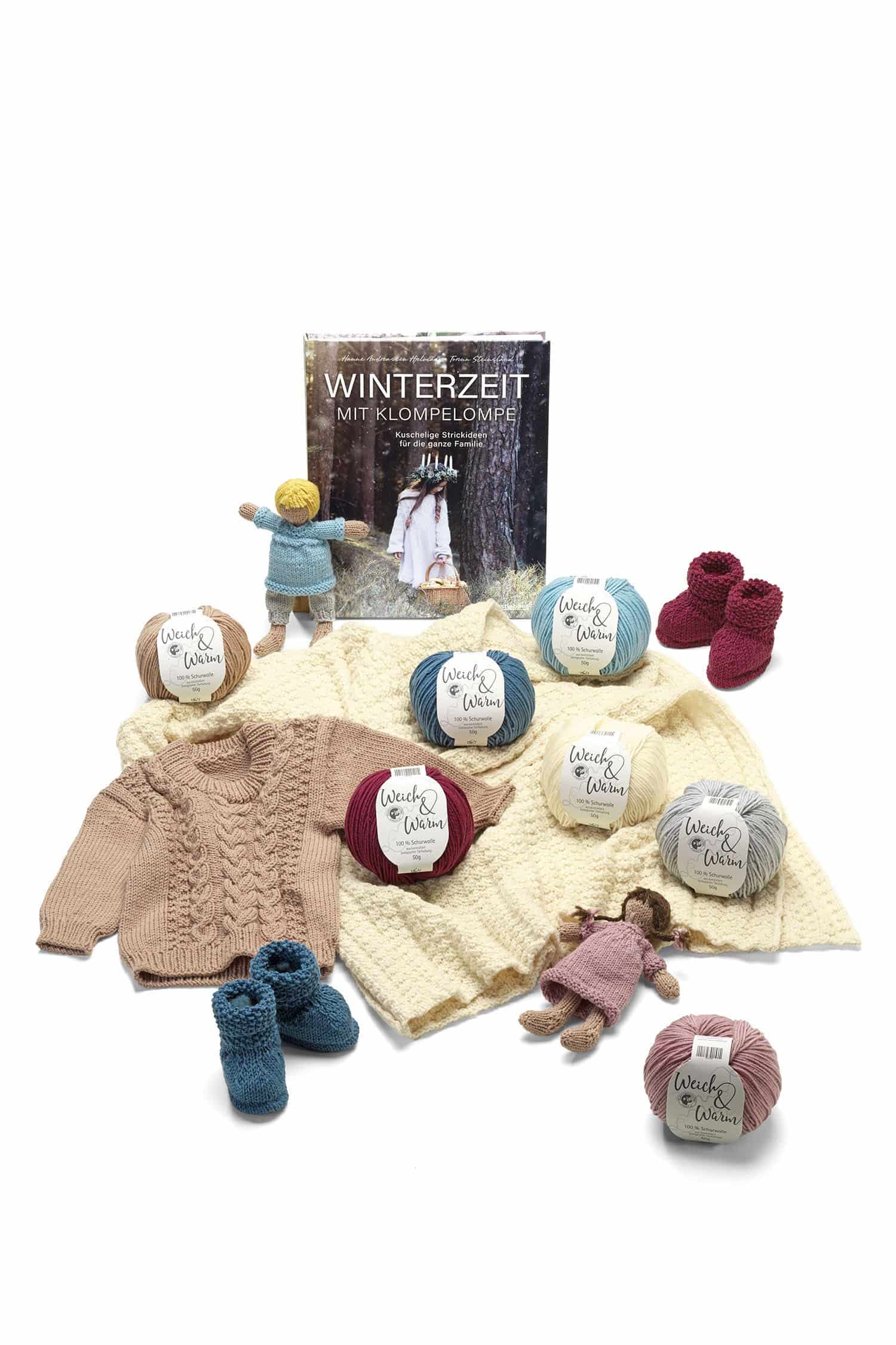 Buch ,,Klompelompe Babymaschen" mit Stricksachen und Finkhof Wolle