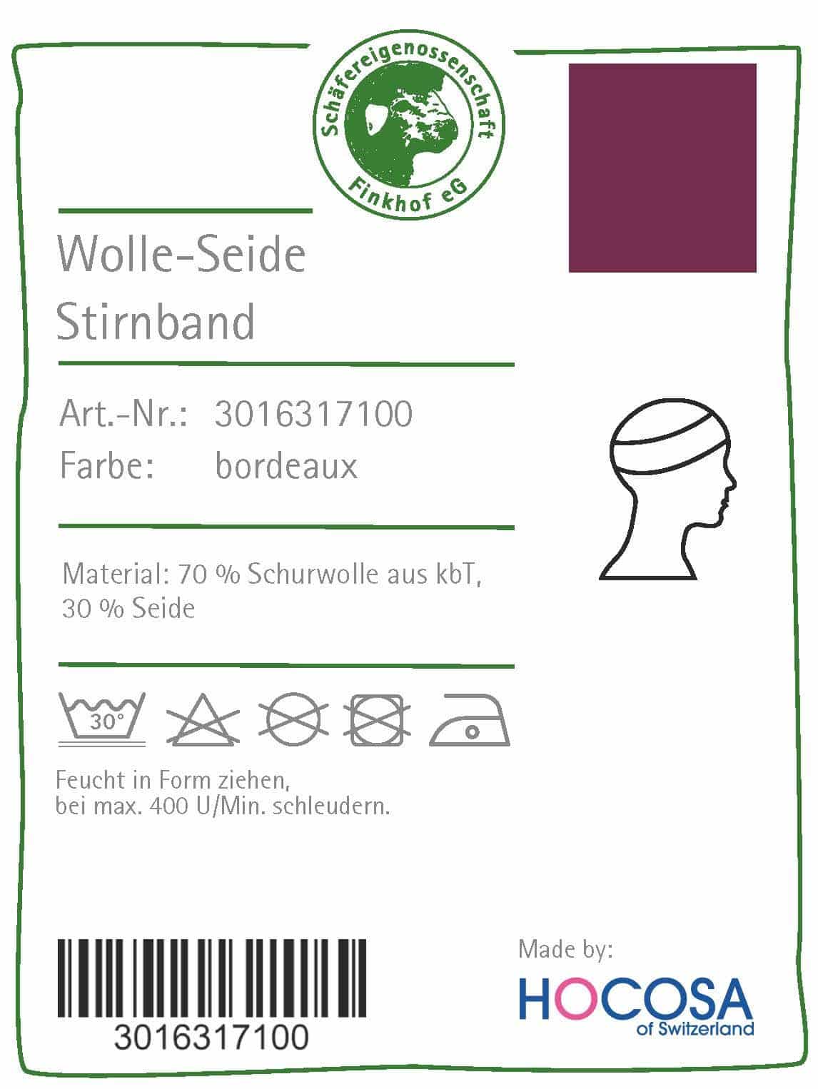 Etikett von bordeauxrotem Wolle Seide Stirnband