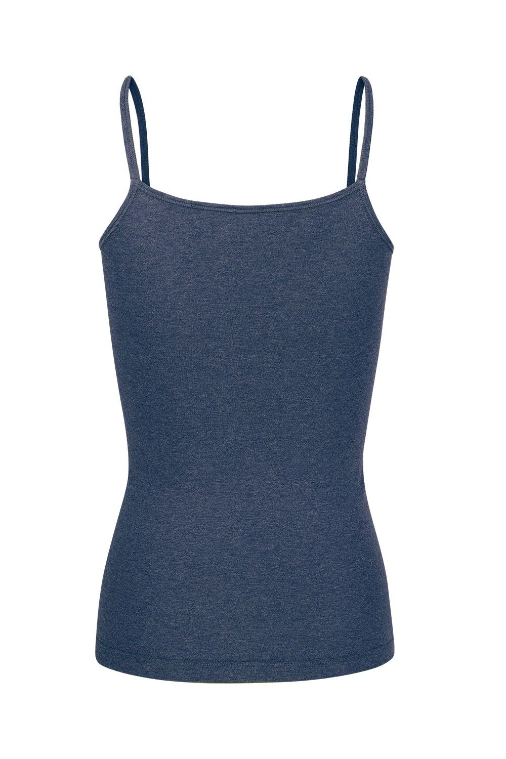 marineblaues Unterhemd mit Spaghettiträgern aus bio Baumwolle (kbA) und Elasthan, Freisteller von hinten