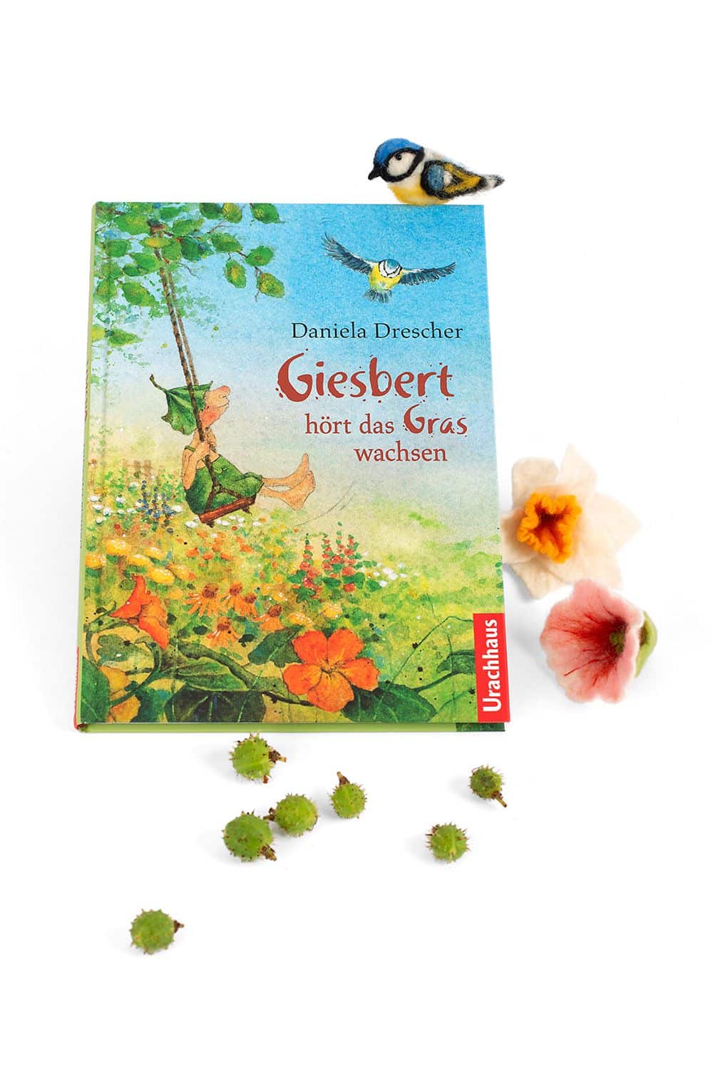 Giesbert hört das Gras wachsen Buch ,,Giesbert hört das Gras wachsen" mit Filzblumen und Filzvogel