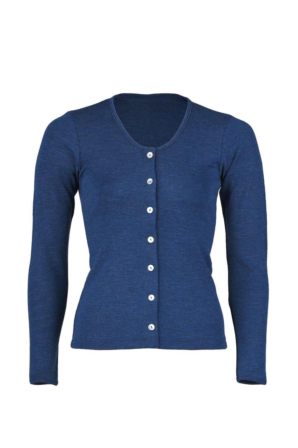 marineblauer Cardigan aus bio Wolle (kbT) und Seide, Freisteller