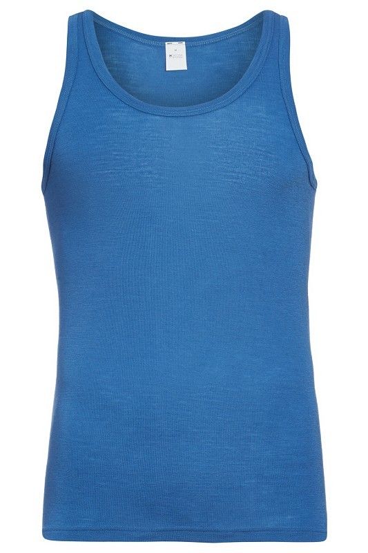 blaues Unterhemd mit breiten Trägern aus bio Wolle (kbT) für Herren, Freisteller von vorne