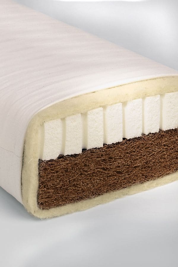 Kinder- & Jugendmatratze zum Wenden Querschnitt der Finkhof Kinder- und Jugendmatratze zum Wenden aus bio Wolle (kbT), bio Baumw. (kbA), Kokos, Naturkaut.