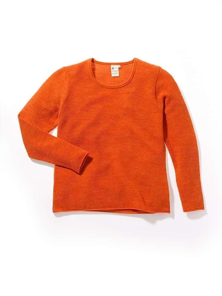 Bio Wollshirt Perle orangemeliert liegt Freisteller