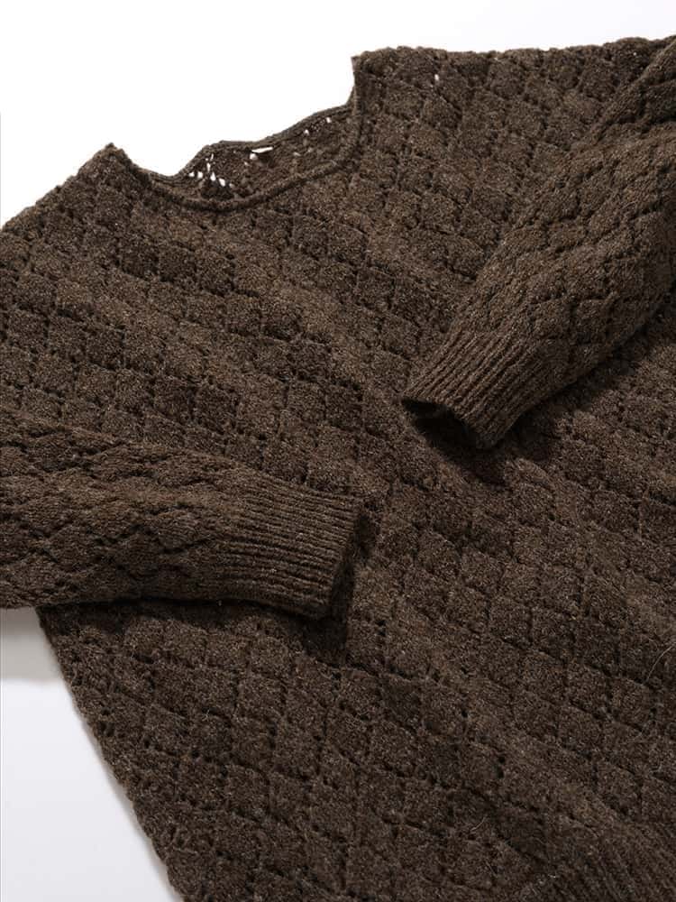 brauner ungefärbter Strickpullover mit Ajourmuster aus Bio-Wolle vom Finkhof