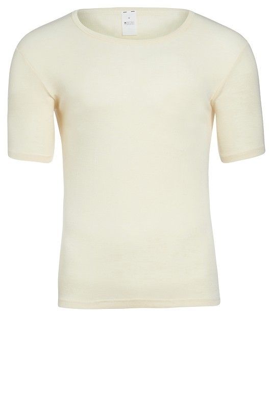 naturweißes Kurzarmhemd aus bio Wolle (kbT) und Seide für Herren, Freisteller von vorne