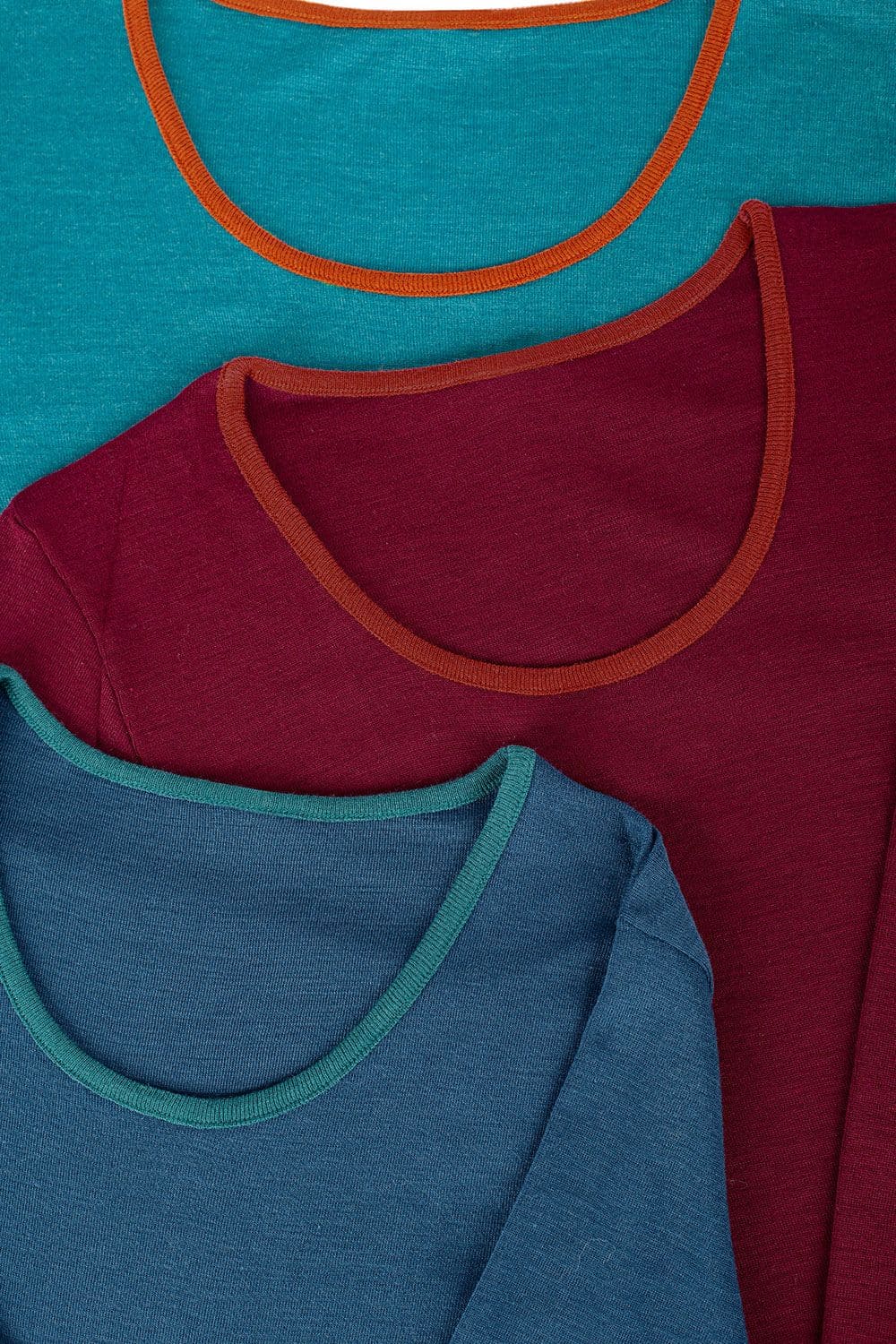 Wolle Seide Langarmshirts zweifarbig übereinander