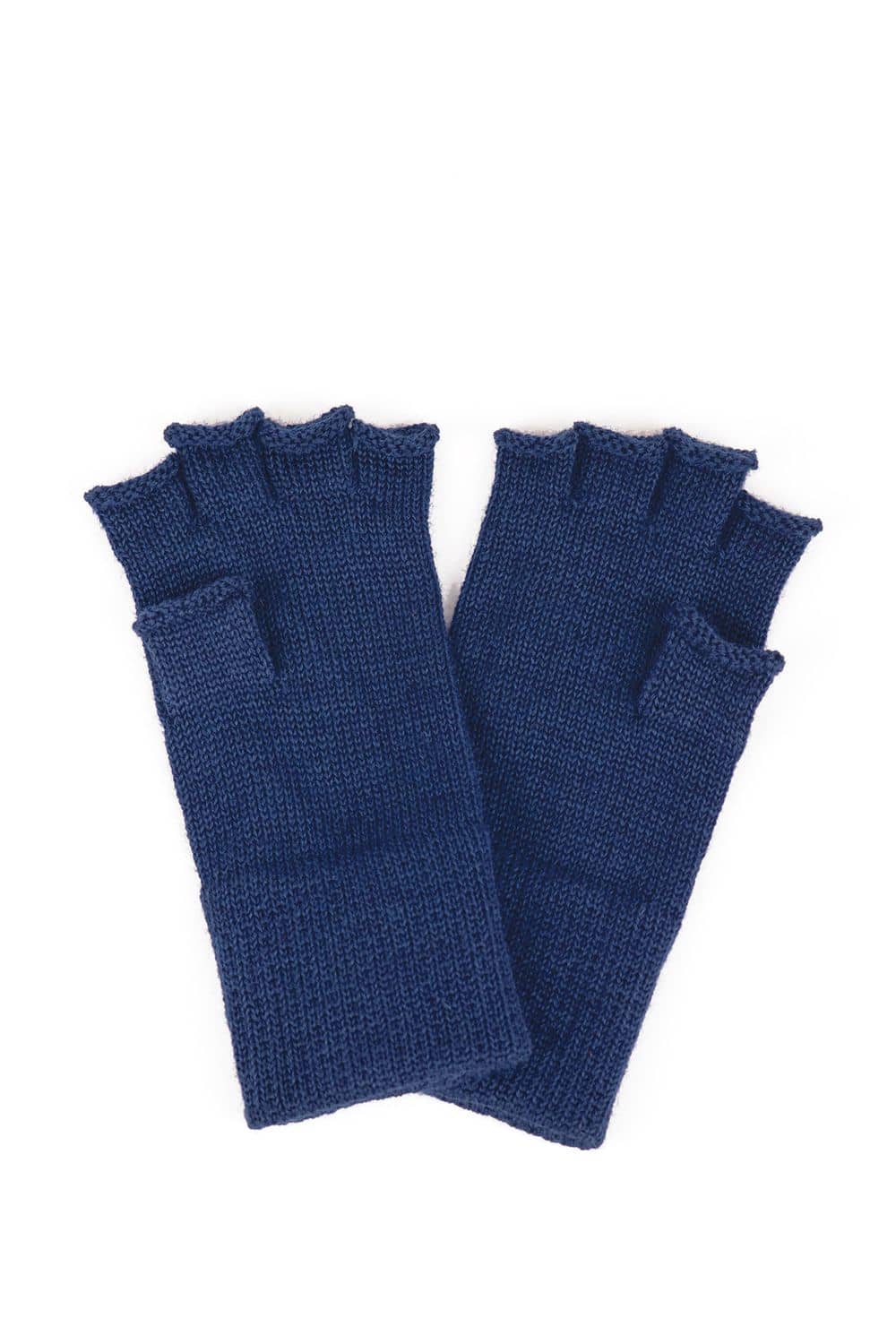 marineblaue Strickhandschuhe ohne Finger aus bio Wolle (kbT) vom Finkof, Freisteller