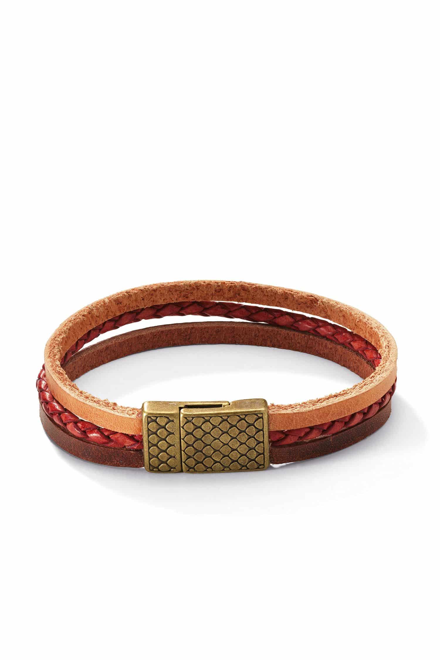 Lederarmband aus Rinds- und Ziegenleder in braun/hellbraun, Freisteller