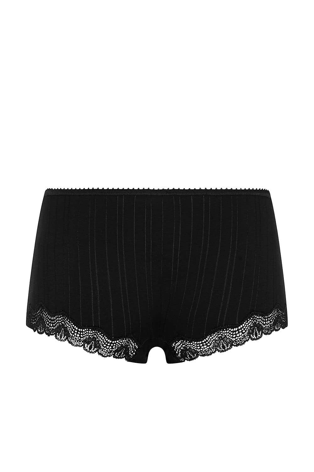 schwarze Spitzenunterhose aus bio Baumwolle (kbA) und Elasthan, Freisteller von hinten